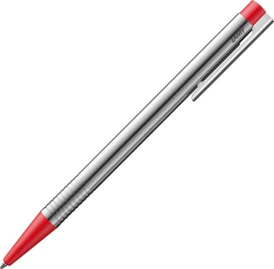 LAMY logo balpen 205 – van roestvrij staal – in de kleur mat rood met geïntegreerode clip-drukknop-eenheid, inclusief grote vullingsmine LAMY M 16 schrijfdikte M in rood