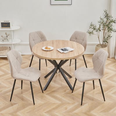 M-Goods - Ronde Eettafel met 4 Stoelen - Eetkamerset Industrieel - Keukentafel Rond 100 cm - Beige/Zwart