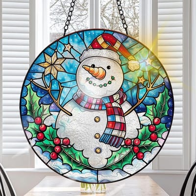 Kerst Zonvanger van Gekleurd Glas, Handgemaakt Raamdecoratie, Sneeuwman Ornament voor Tuin en Thuis, Perfect als Kerst- of Verjaardagscadeau (20cm)