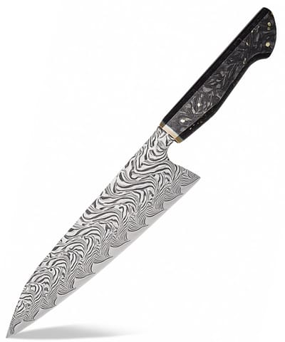 KAAMUT® Chefmes 21 cm 67 Lagen Damascusstaal – Vlijmscherp – Professioneel Koksmes – Handvat van Carbonvezel met Goudfolie