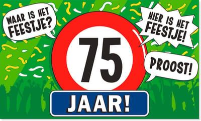 BTH - Gevelvlag 75 Jaar - 150x90cm - XXL Polyester Vlag - Vlag - Feestvlaggen - Flag - Verjaardag - Verjaardag Versiering