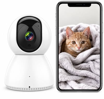 Bewakingscamera Wifi voor Binnen, 355° rotatie, FHD 1080p, 2-weg audio, Bewegingsdetectie, Afstandsbediening, Compatibel met Google Home, Ondersteunt SD-kaart