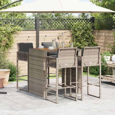 vidaXL - 5-delige - Tuinbarset - met - kussens - poly - rattan - acacia - grijs