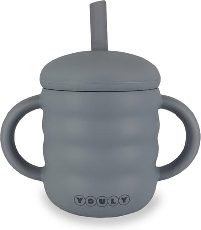 Youly® Bubble Rietjesbeker – Anti-Lek Drinkbeker – Siliconen Drinkbeker voor Kinderen – BPA-vrij – Antislip – Vaatwasserbestendig – Grijs – 160 ml