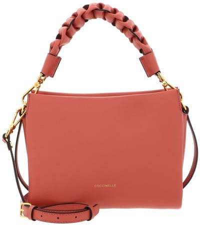 COCCINELLE Leren schoudertas Boheme Grana Double Crossbody Double Grainy Leather Pink Clay / Brunette koraalrood