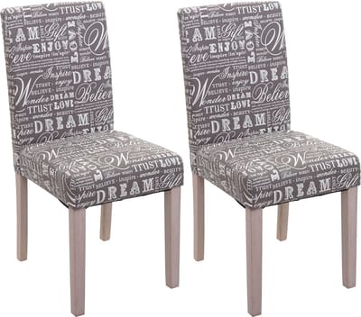 Set van 2 eetkamerstoelen Littau, stoel keukenstoel ~ textiel met belettering, grijs, poten structuur - eik