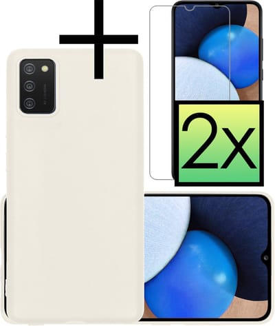 Hoesje - Met 2x Screenprotector - Geschikt voor Samsung Galaxy A02s - Sterk & Shockproof - Back Cover - Siliconen Case - Telefoon Hoes - Wit