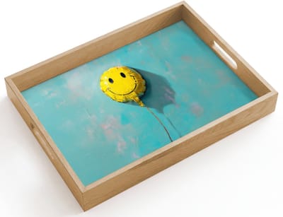Dienblad hout 40x30 cm - Schootdienblad - Ballon - Geel - Smiley - Borrelplank rechthoek - Plateau dienbladen
