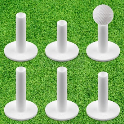 Set van 6 siliconen golf tees - Witte afschakelbare tees voor binnen en buiten - Winterbestendig voor wintergras, golfsimulator en driving range - Verkrijgbaar in 3 maten (5,8 cm, 6,5 cm, 7,5 cm) - Duurzame tees voor optimale prestaties
