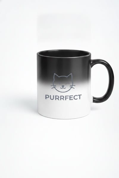 Kattenmok 'Purrfect' Minimalistische Kat – Magische Mok Zwart – Cadeau Kattenliefhebber – Keramiek 330 ml