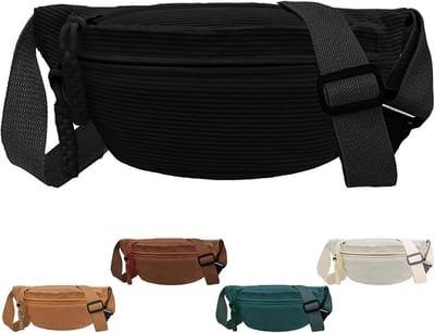 Heuptas - heuptasje dames - heuptasjes heren - Corduroy heuptas - Corduroy heuptas voor dames - Verstelbare schoudertas - Unisex - Perfect voor winkelen, reizen en werken (zwart)