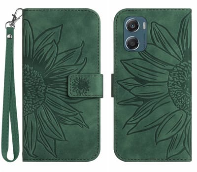 Coverup Hoesje - Geschikt voor Motorola Moto G06 / G06 Power Hoesje - Coverup Zonnebloem Book Case met Koord - Groen