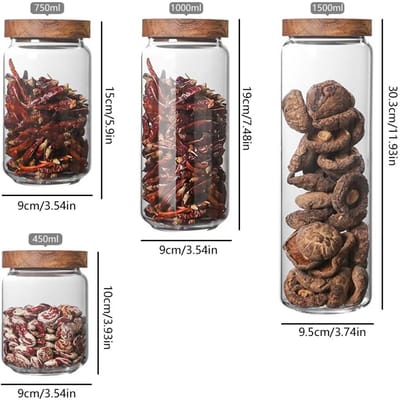 1 Stuks Glazen Voedselopbergpotten, Voedselcontainers met Luchtdicht Bamboe Houten Deksel voor Koekjes, Noten, Koffiebonen, Ontbijtgranen, Glazen Voorraadpot