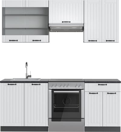 Vicco Fame-Line Complete keukeneenheid – 200 cm, WB Antraciet Landhuis wit/antraciet