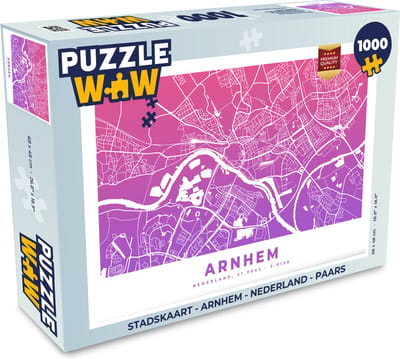 Puzzel Stadskaart - Arnhem - Nederland - Paars - Legpuzzel - Puzzel 1000 stukjes volwassenen - Plattegrond