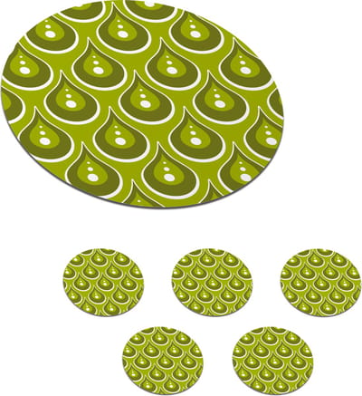 Onderzetters voor glazen - Rond - Patronen - Retro - Regen - Druppel - Groen - 10x10 cm - Glasonderzetters - 6 stuks