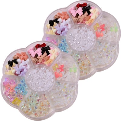 YUBBI Nagel 3D Glitter en Figuur Carousel - Nail Art Set - Nagelsteentjes - Strass - Strikjes - Parels - 2 Stuks - Nr. 04 Oh So Cute
