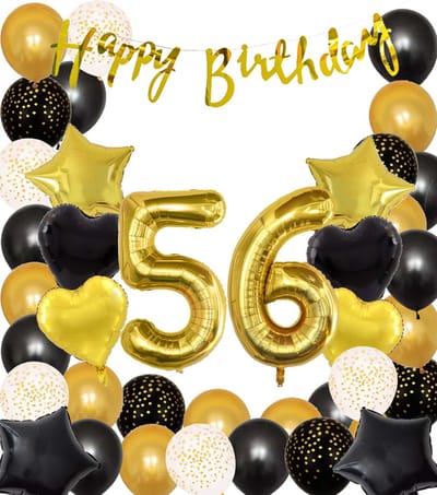Snoes Ballonnen 56 Jaar Black Gold Dots Mega Ballon - Compleet Feestpakket Goud Zwart Stippen Cijferballon 56 - Verjaardag Versiering DIY Slinger Happy Birthday – Folieballon – Latex Ballonnen - Helium Ballonnen