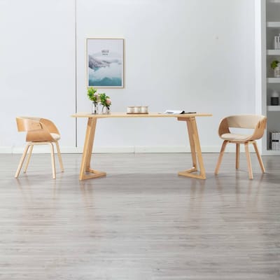 vidaXL - Eetkamerstoelen - 2 - st - gebogen - hout - en - kunstleer - crèmekleurig