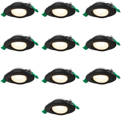 HOFTRONIC set van 10 Prado dimbare LED inbouwspots rond – 6 watt 570 lumen – CCT instelbare lichtkleur 2700K 4000K 6000K – kantelbaar – zwart kunststof – IP20 – inbouwspots plafond woonkamer keuken
