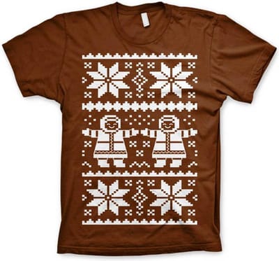 Heren Tshirt -S- Retro X-Mas Knit Pattern Bruin