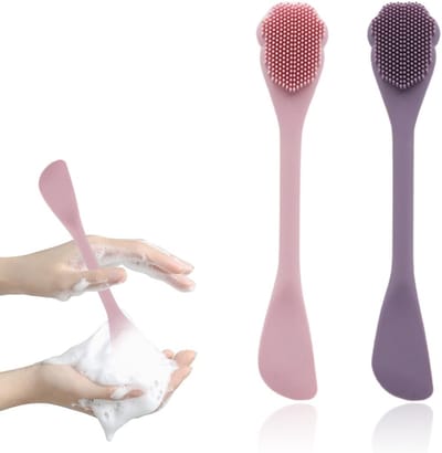 Famanu – Set van 2 siliconen gezichtsborstels – 2-in-1 handmatige kattenpoot-design reiniger – Roze & paars