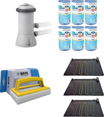WAYS - Zwembad Onderhoud - 3x Zwembad verwarming & Filterpomp 2271 L/u & 6 Filters Type A & WAYS Scrubborstel