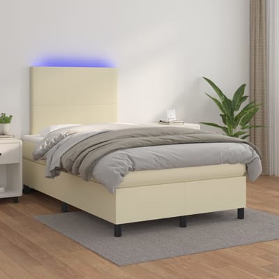 vidaXL - Boxspring - met - matras - en - LED - kunstleer - crèmekleurig - 120x200 - cm