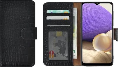 Hoesje Leer Geschikt voor Samsung Galaxy A33 5G - Leer Book Case - Croco zwart