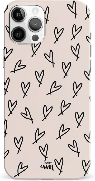 xoxo Wildhearts All Yours - Single Layer - Hoesje geschikt voor iPhone 11 Pro case - Siliconen hoesje met hartjesprint - Hartjes - Hardcover - Beschermhoes - Optimale bescherming - Beige - Zwart