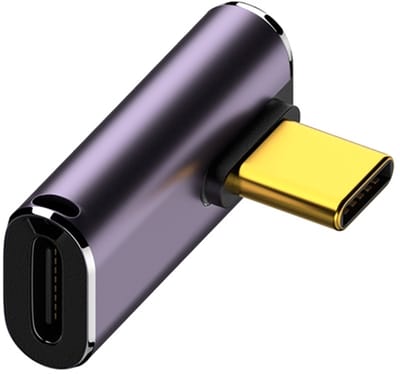 USB-C Haakse Hoek Adapter met LED - 40Gbps - 240W PD - 8K Audio - Aluminium - Female naar Male - voor Laptop en Tablet - type 1 - grijs