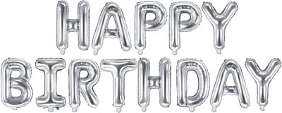 PARTYDECO - 13 aluminium ballonnen letters Happy Birthday zilver slinger 35 cm