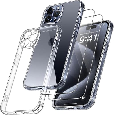 TPU schokbestendig Hoesje siliconen met 2-pack Schermbeschermer [Camera all-round bescherming] Geschikt voor: Apple iPhone 15 Pro Max