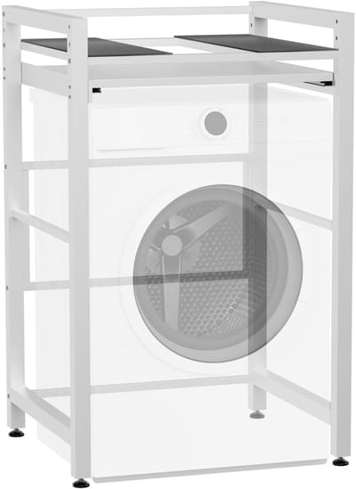 CLP Juri Wasmachinerek - Wasmachine Verhoger & Droger Stapelrek met Uitschuifbare Legplank - Universele Wasmachine Sokkel - Onderstel wit
