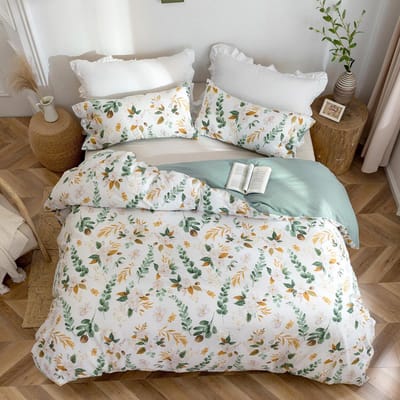 Goodivery ® Beddengoedset van Hoogwaardige Katoen met Plantenpatroon en Verborgen Ritssluiting - Groen