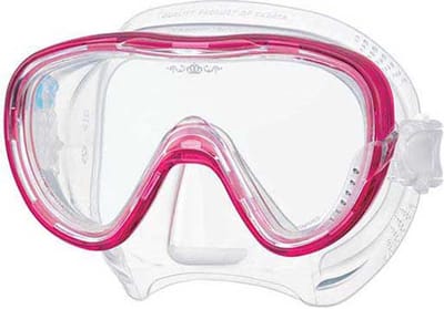TUSA Tina Snorkelmasker – Premium duikbril van hypoallergene siliconen met één venster en gehard glas, voor snorkelen en duiken – Transparant/Roze – M1002 BP