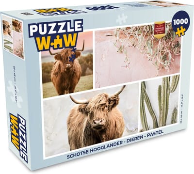 Puzzel Schotse hooglander - Dieren - Pastel - Legpuzzel - Puzzel 1000 stukjes volwassenen