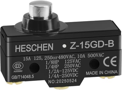 Allecto - Micro switch - Momentary Short Push Piston - Z-15GD-B - Zwart - 15A 250VAC - Geschikt voor Panel Mount - Plastic