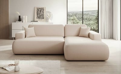 Hoekbank Gio - Hoeksalon lounge rechts - beige - met slaapfunctie en opbergruimte - seatsandbeds