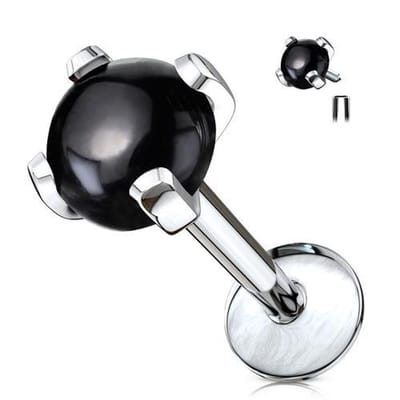Piercing natuursteen 1.2x6 - black agaat - LMPiercings