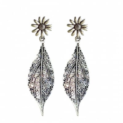 Clip oorbellen- Bloem- blad-Zilverkleur- geen gaatje- Charme Bijoux
