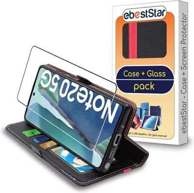 ebestStar - Hoes geschikt voor Samsung Galaxy Note20 (4G, 5G), Wallet Etui, Book case hoesje, Zwart, Rood + Gehard Glas