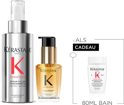 Kérastase Première & Elixir Ultime Duo + Cadeau - Première Serum 90ml & Elixir Ultime Haarolie 30ml met Arganolie + Première Shampoo 80ml Cadeau - Voor Glanzend, Hersteld & Beschermd Haar