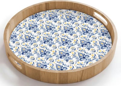 Dienblad rond 40x40 cm - Schootdienblad hout - Frans - Citroen - Royaal - Blauw - Geel - Borrelplank rechthoek - Plateau houten dienbladen