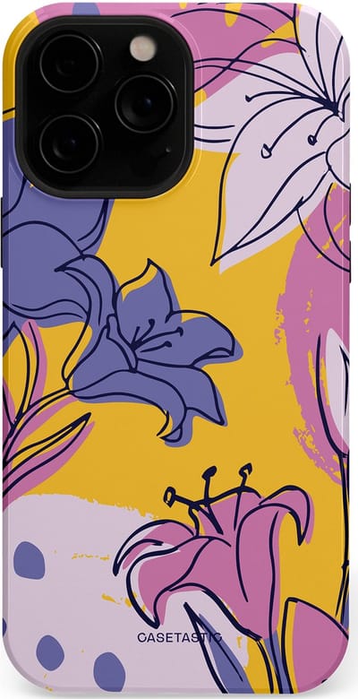 Casetastic Hoesje Geschikt voor Apple iPhone 13 Pro Max Magsafe - Stijlvolle Beschermende Duo-layer Case - Paarse Lelie Kunst