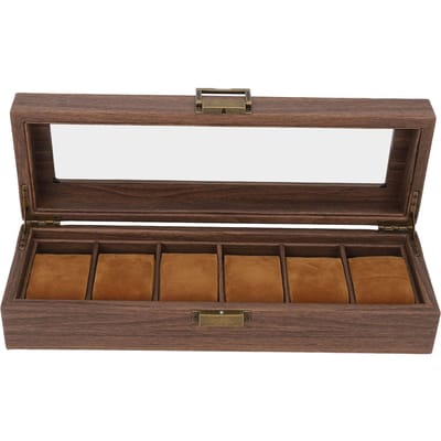 6 Sleuf Horloge Opberg Displaydoos Houtnerf PU Leer Afsluitbare Polshorloge Beschermdoos for 4130 brown