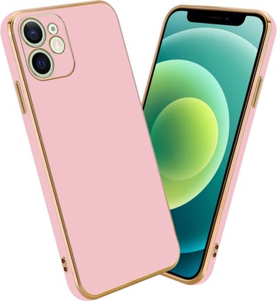 Cadorabo Hoesje geschikt voor Apple iPhone 12 MINI in Glossy Roze - Goud - Beschermhoes Case Cover van flexibel TPU-silicone en met camerabescherming