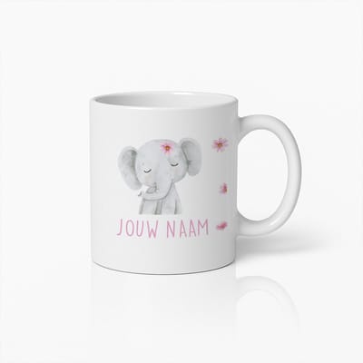 330ml Gepersonaliseerde Schattige Olifant Koffiemok met Naam en Bloemmotief