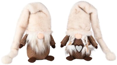 Dekoratief | Pop gnoom m/lange muts, bruin/beige, stof, 14x11x57cm, set van 2 stuks | A255673