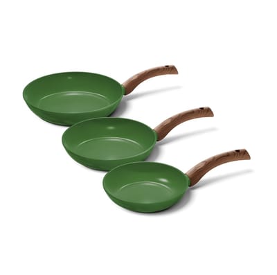 Cook & Pan 3-Delige Koekenpan Pannenset Groen Ø 20, 24 & 28 cm - PFAS vrij - Alle Warmtebronnen - Koekenpannenset met 7 jaar Garantie - Krasbestendige Anti Aanbaklaag - Vaatwasserbestendig - Gas, Inductie, Elektrisch, Oven - Koekenpan Set